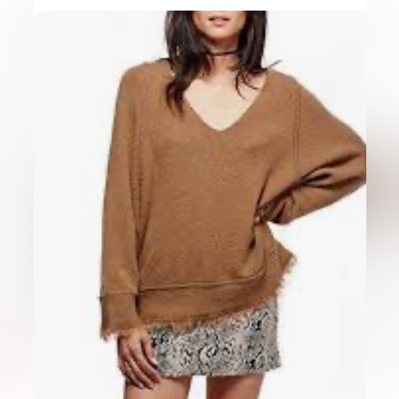 Free People Sweaters - Free People Tan V-Neck Sweater with Fringe